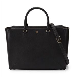 Tory Burch Robinson Large Zip-Top Tote Bag Black